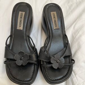 Steve Madden Black Platform Mules with Floral Design